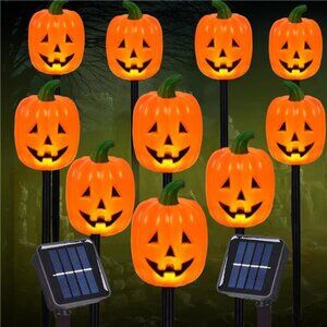 Halloween Pumpkin Stake Lights, Set of 10 Decorative Solar Pumpkin Lights